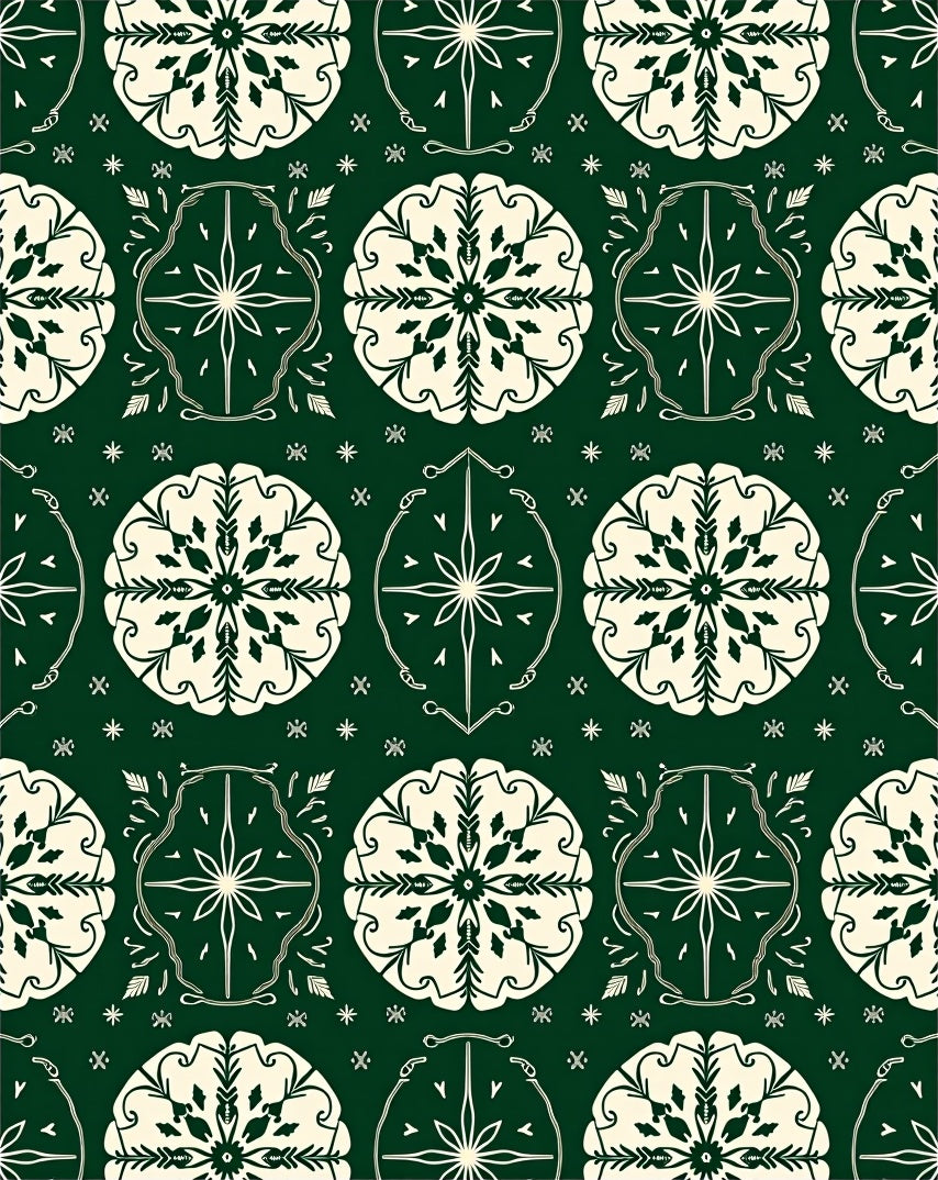 Dark Green Cream Mandala Collection Rug