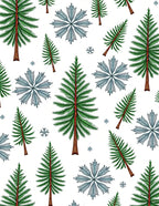 Green Pine Trees Blue Snowflakes Rug