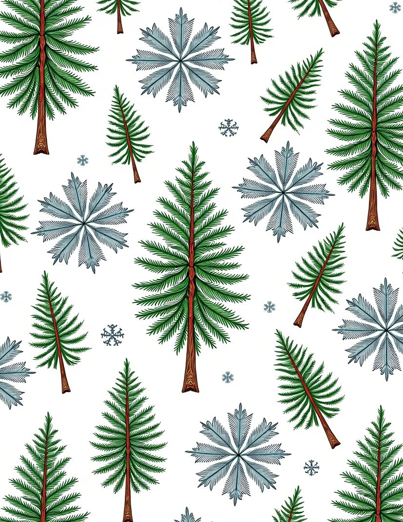 Green Pine Trees Blue Snowflakes Rug