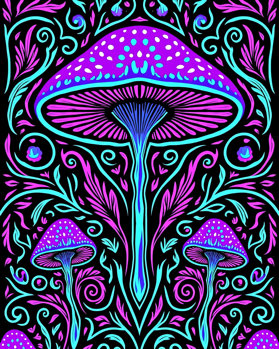 Vibrant Neon Mushroom Swirl Harmony Rug