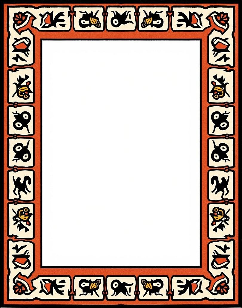 Bold Orange Tribal Creatures Border Rug