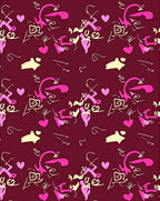 Crimson Pink Yellow Abstract Hearts Swirls Rug