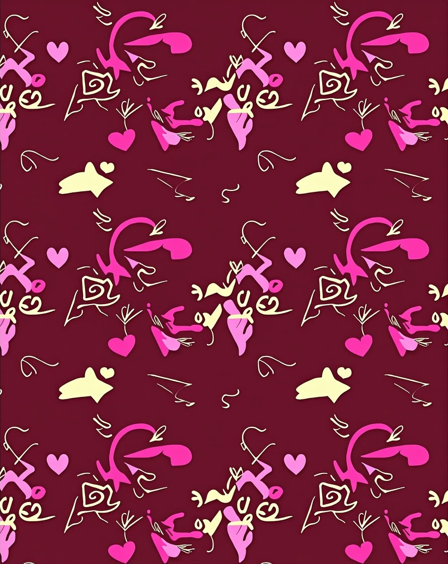 Crimson Pink Yellow Abstract Hearts Swirls Rug