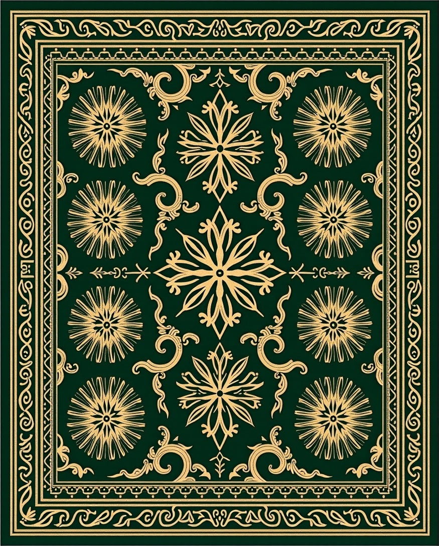 Deep Emerald Golden Floral Arrangement Rug