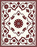 Deep Red Floral Symmetry Arrangement Rug