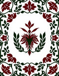 Deep Red Floral Scroll Border Rug