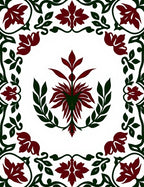 Deep Red Floral Scroll Border Rug