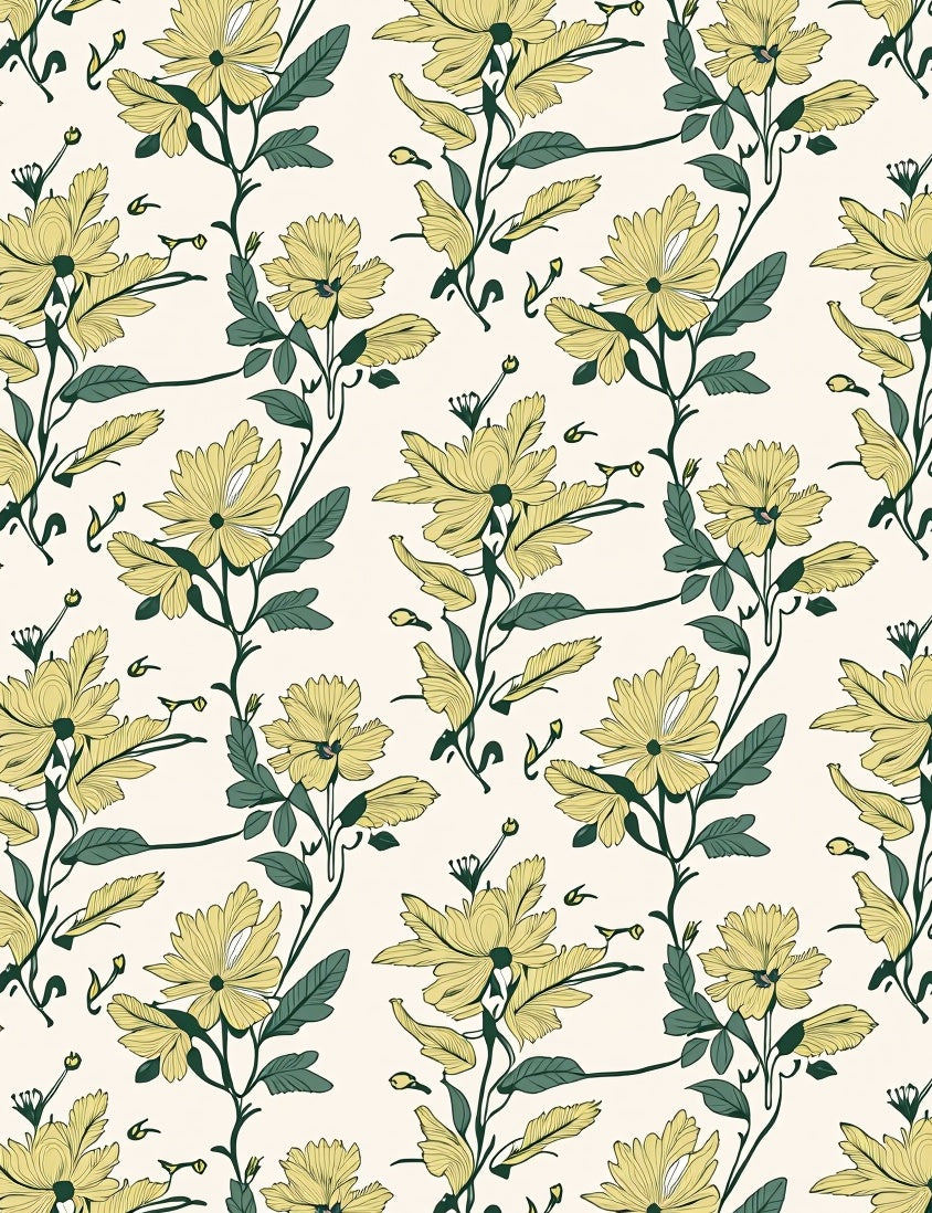 Golden Yellow Floral Vine Art Rug