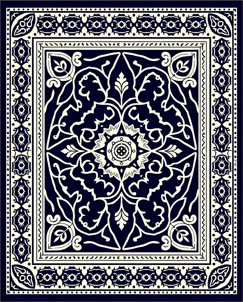 Dark Blue Classic Floral Medallion Rug