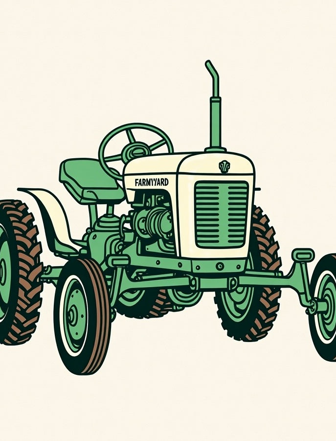 Vintage Farmyard Tractor Illustration Rug