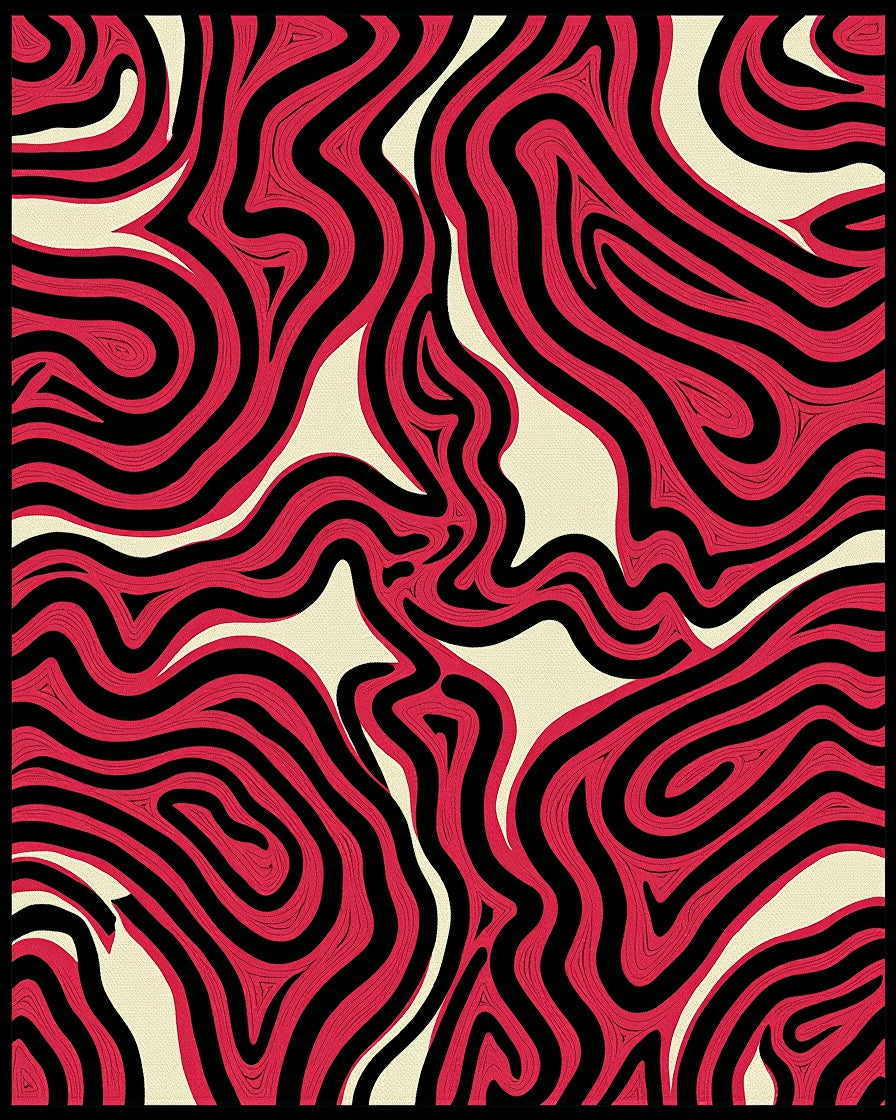 Crimson Black Wavy Abstract Rug