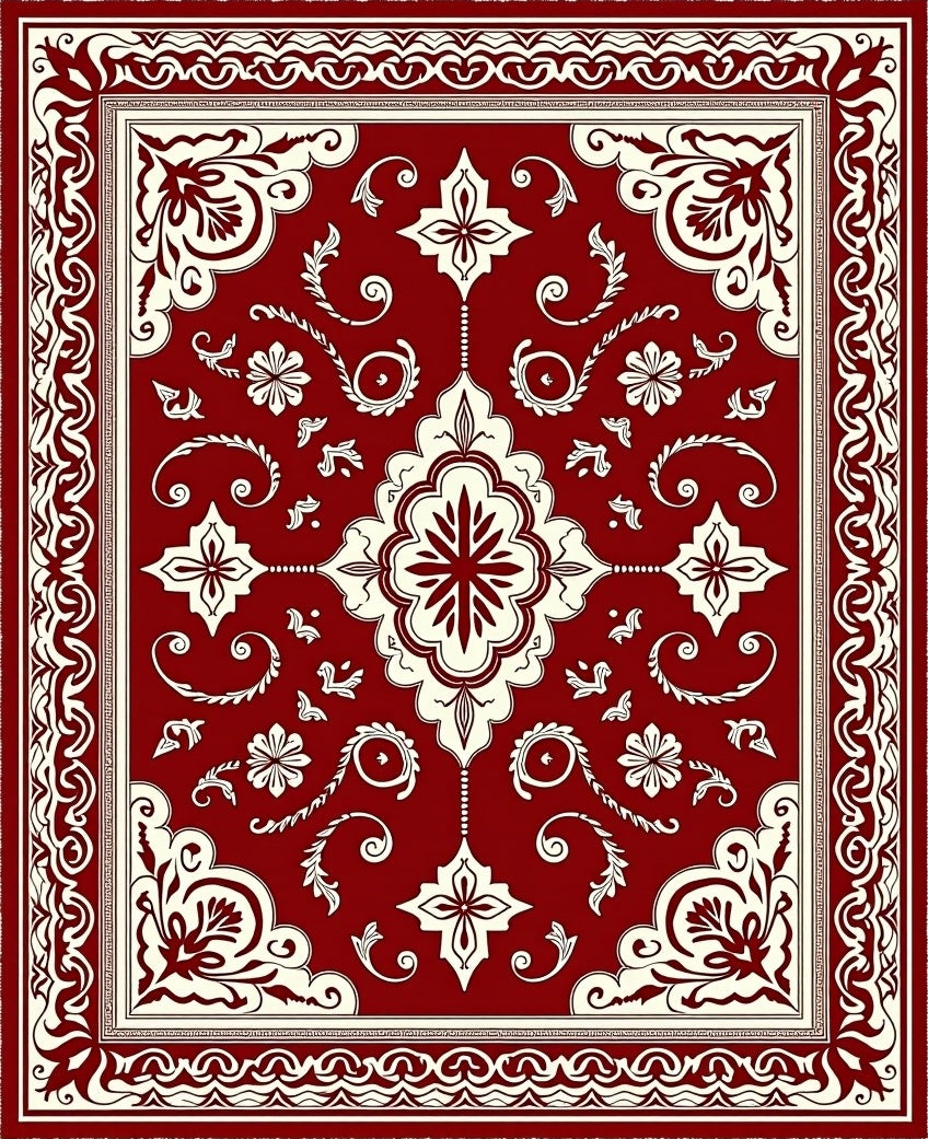 Rich Red Floral Medallion Classic Rug