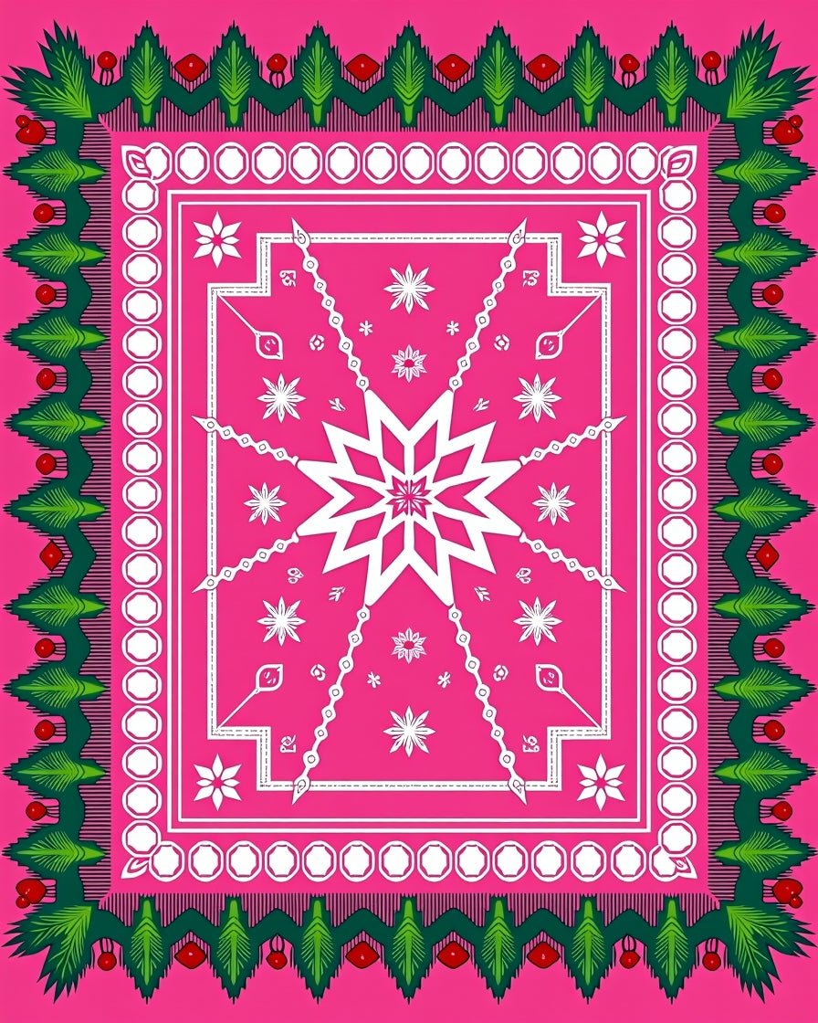 Hot Pink White Starburst Geometric Rug