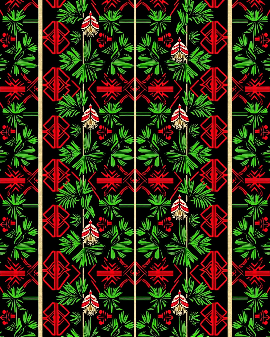 Emerald Green Red Black Geometric Bloom Rug