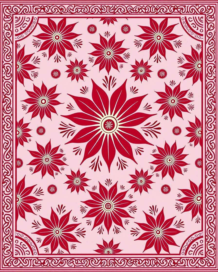 Rich Crimson Petal Bloom Framing Rug
