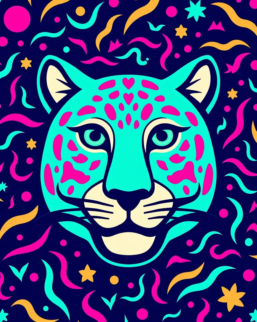 Cyan Jaguar Hearts Colorful Party Rug