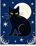 Mysterious Black Cat Moonlit Stars Rug