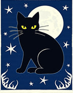Mysterious Black Cat Moonlit Stars Rug