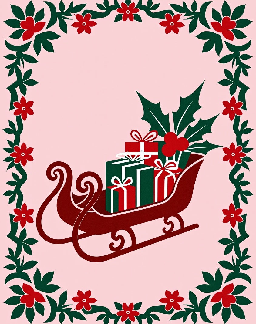 Festive Red Green Sleigh Gifts Garland Rug