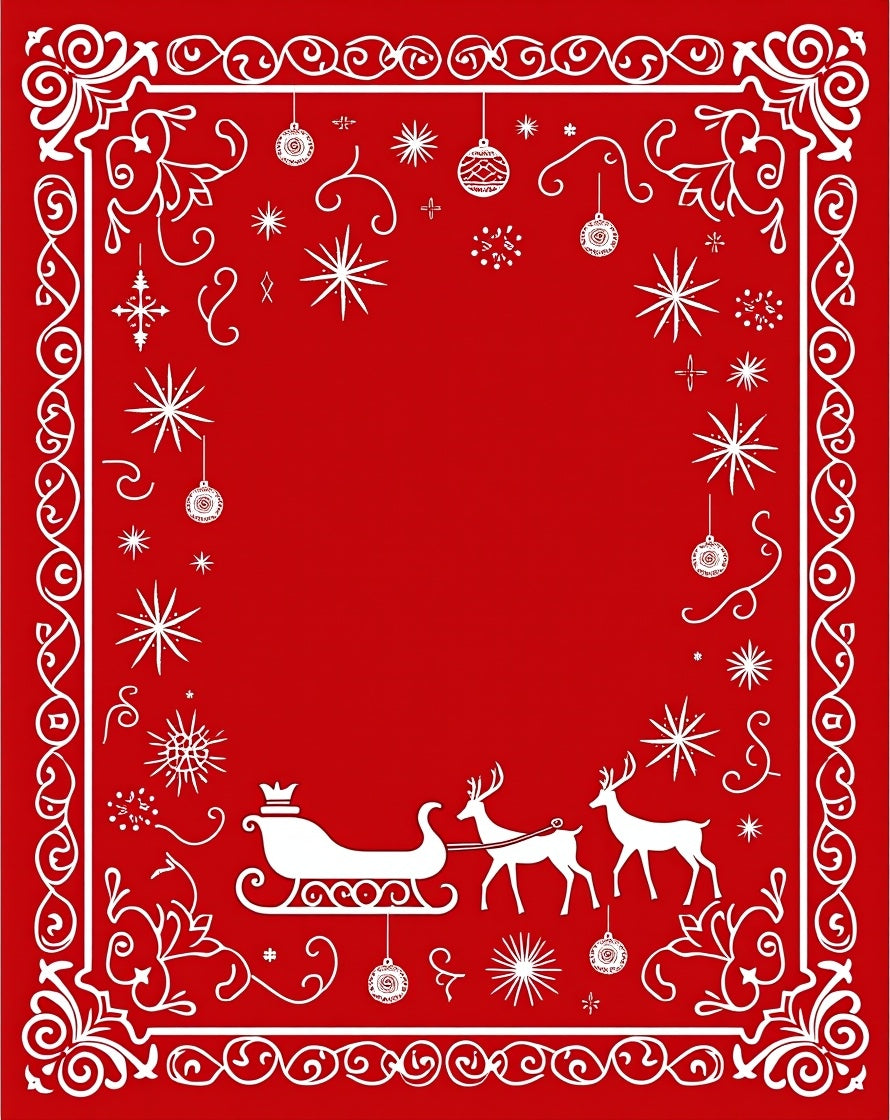 Festive Red Sleigh Star Snowflakes Rug