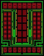 Red Green Geometric Square Repeat Rug