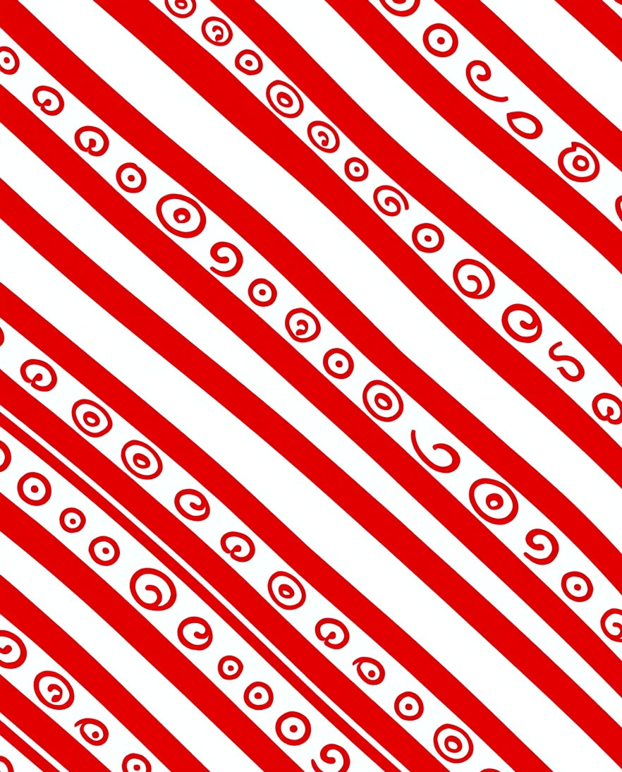 Red White Diagonal Swirl Stripes Rug