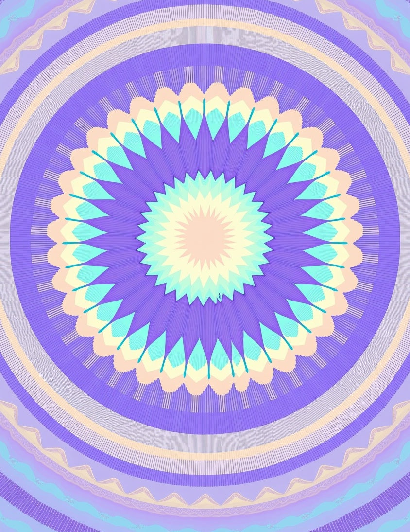 Lavendar Pale Yellow Sunburst Mandala Rug