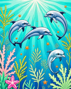 Playful Dolphins Ocean Coral Starfish Rug