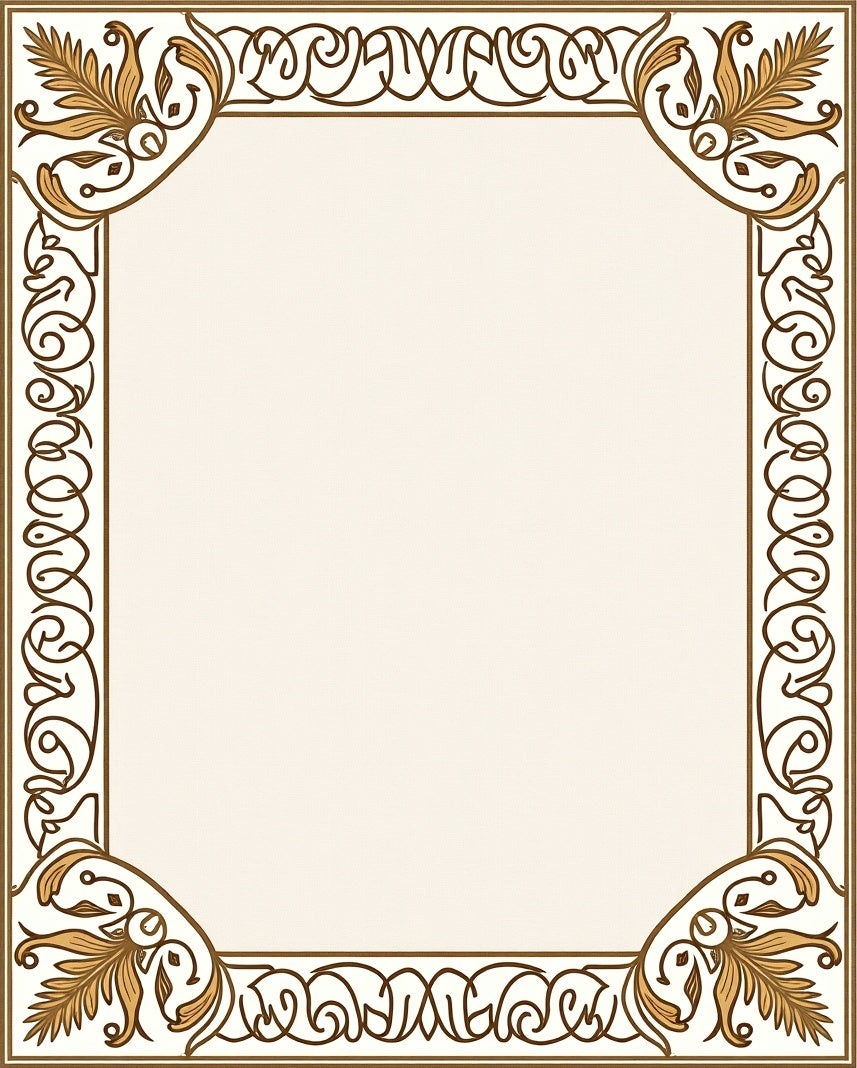 Ornate Gold Leaf Floral Border Rug