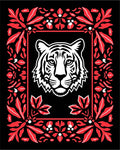Bold Red Tiger Floral Frame Rug