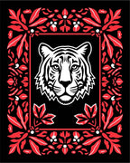 Bold Red Tiger Floral Frame Rug