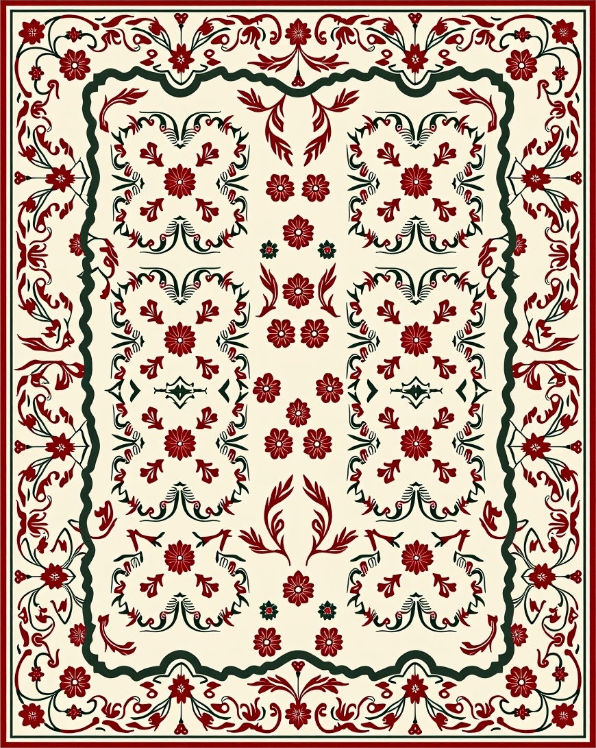Crimson Ivory Floral Scroll Rug