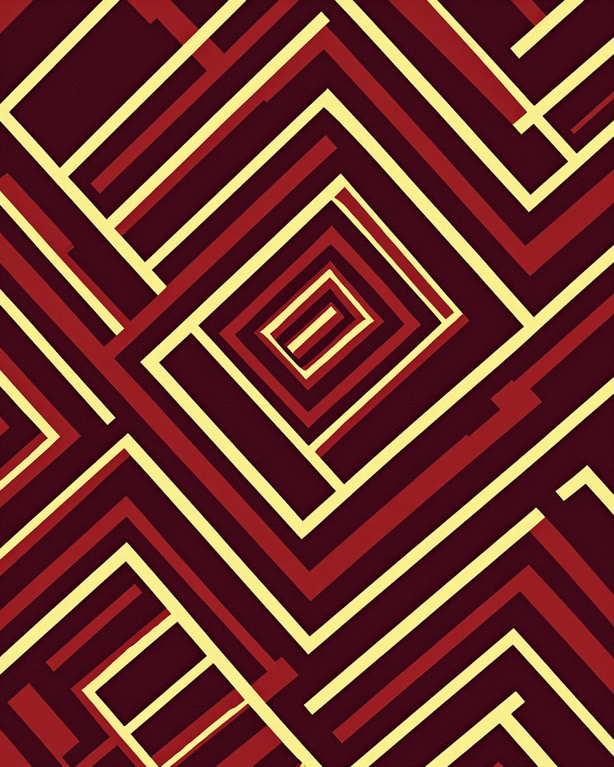 Crimson Yellow Geometric Maze Rug