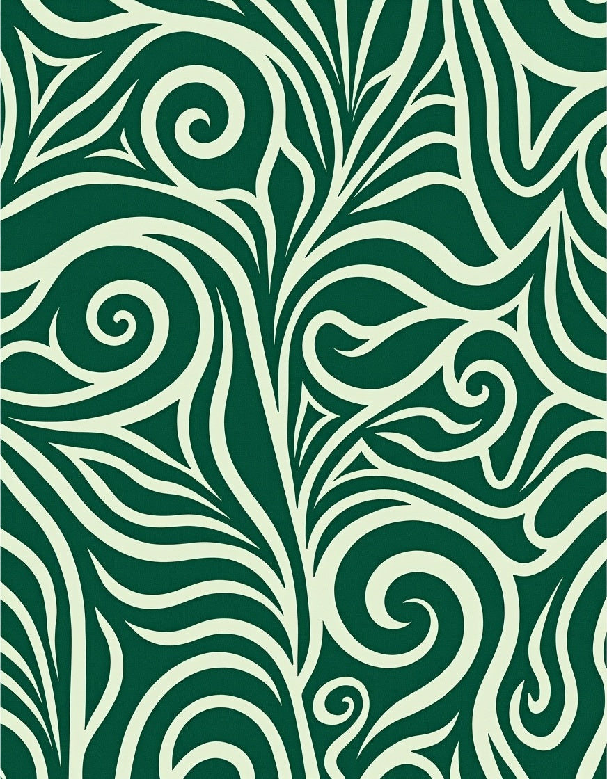 Deep Green Swirling Art Nouveau Flora Rug