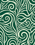 Deep Green Swirling Art Nouveau Flora Rug