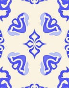 Abstract Blue Swirls on Cream Rug