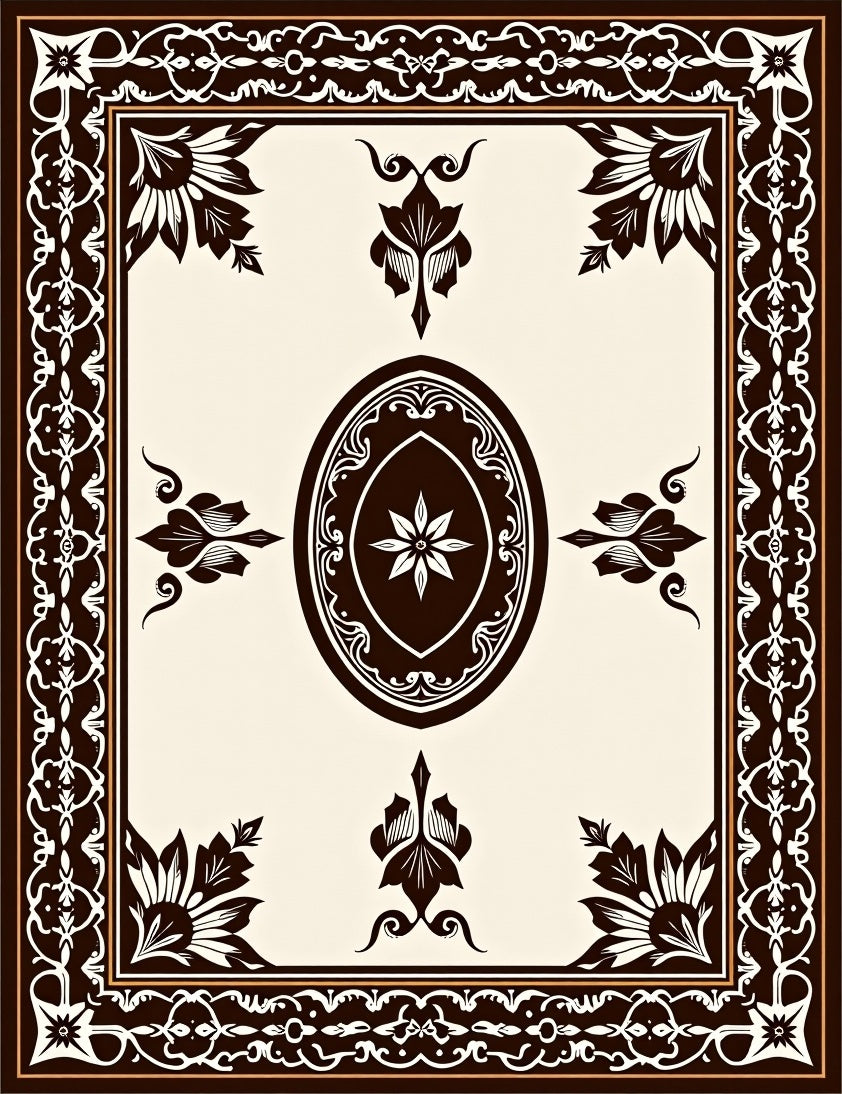 Dark Brown Antique Floral Medallion Rug
