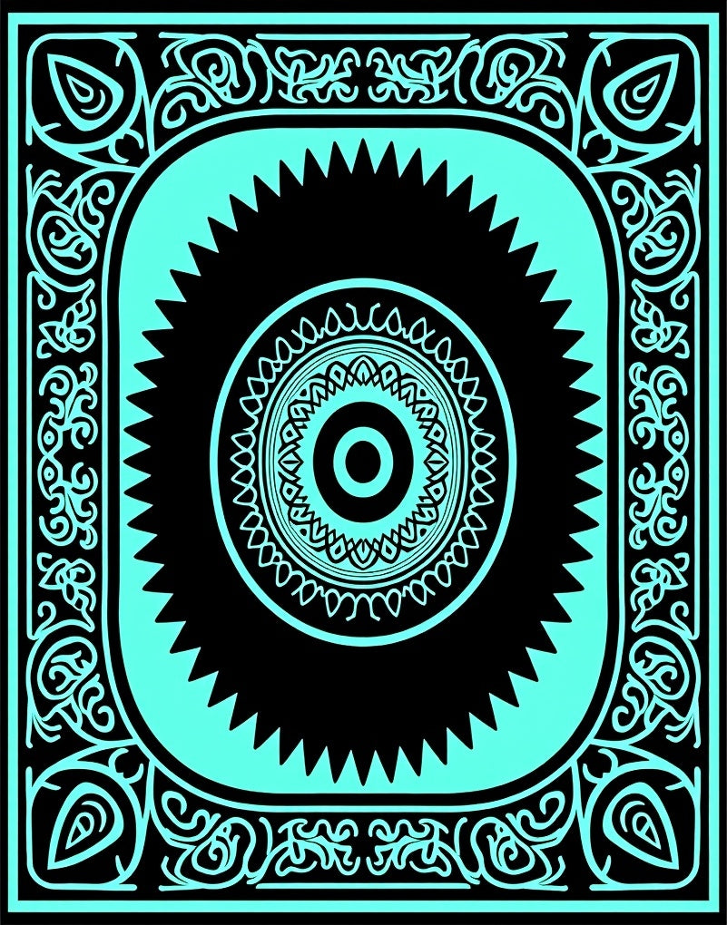 Teal Black Ornamental Medallion Rug