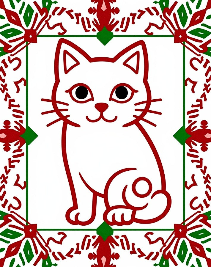 Cute Red Cat Festive Border Rug