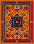 Bold Scarlet Blue Blooming Medallion Rug