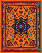 Bold Scarlet Blue Blooming Medallion Rug