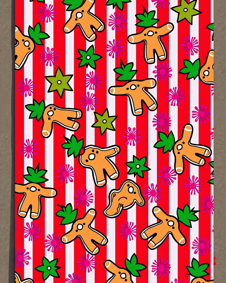 Red White Stripe Gingerbread Man Fun Rug