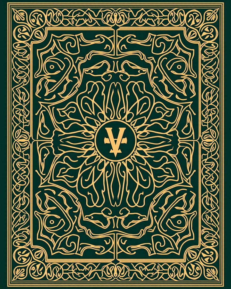 Emerald Gold Intricate Symmetry Mandala Rug