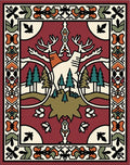 Deep Red Forest Scene Deer Rug