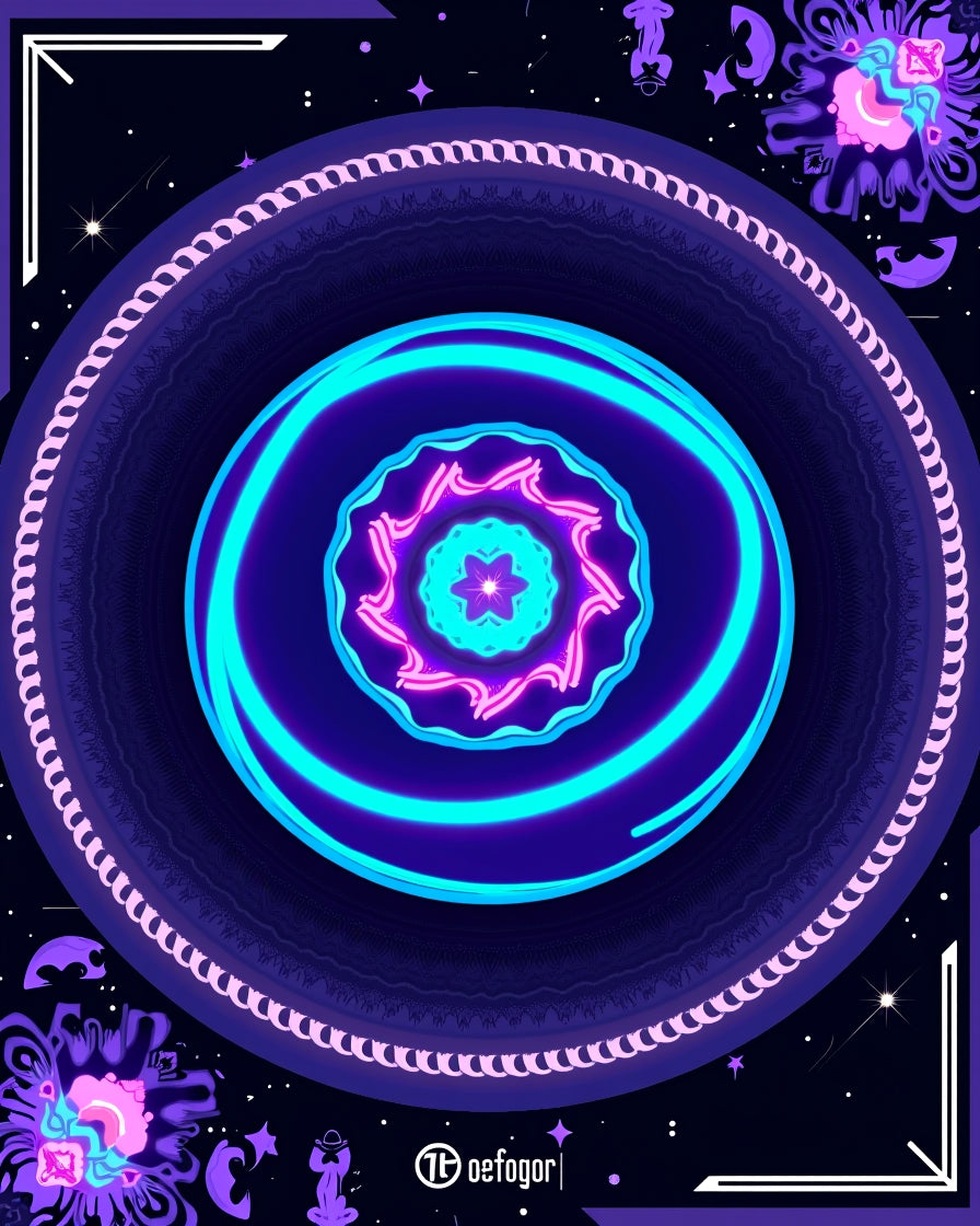 Vibrant Neon Galactic Mandala Rug