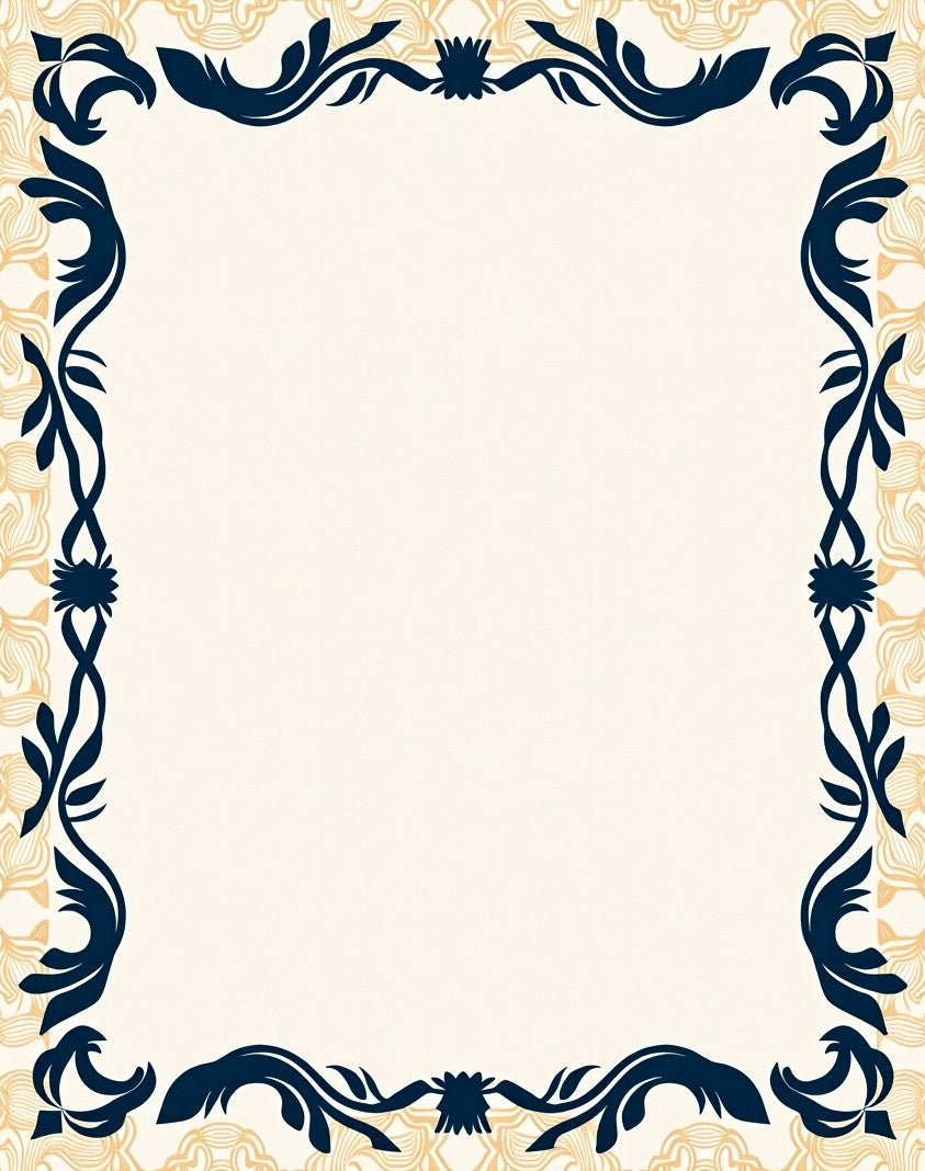 Deep Blue Floral Laurel Wreath Cream Rug