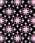 Pink White Floral Medallion Black Background Rug