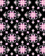 Pink White Floral Medallion Black Background Rug