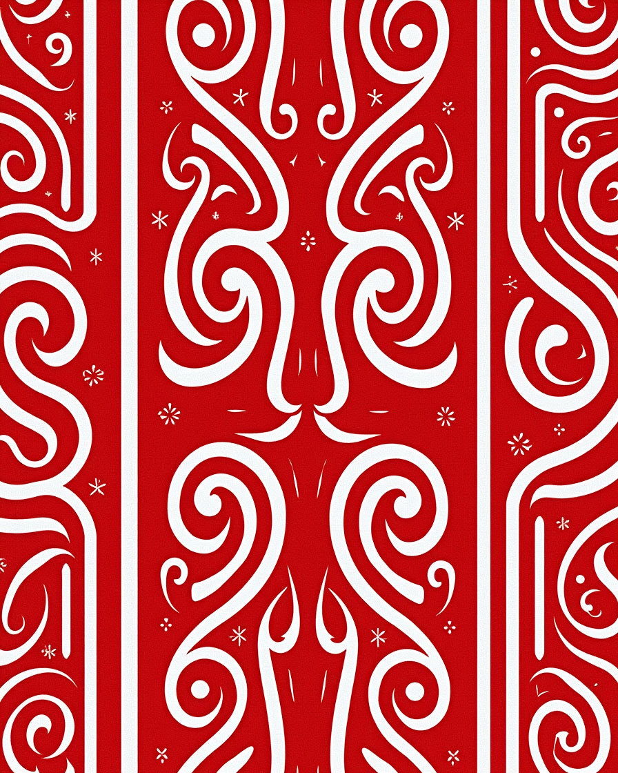 Red White Swirl Tribal Motif Rug