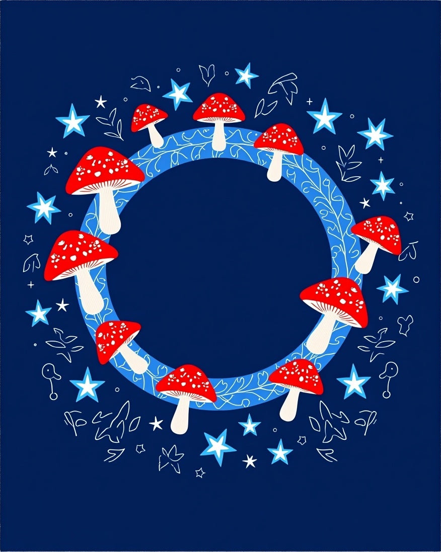 Whimsical Red Mushroom Stars Garland Rug